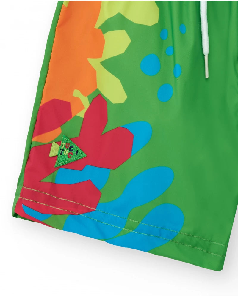 Pantaloncini da bagno verdi per bambini con squalo e pinna