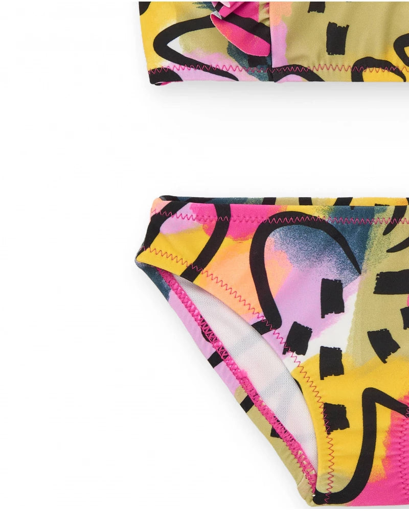 Bikini per bambina lilla con stampa multicolore