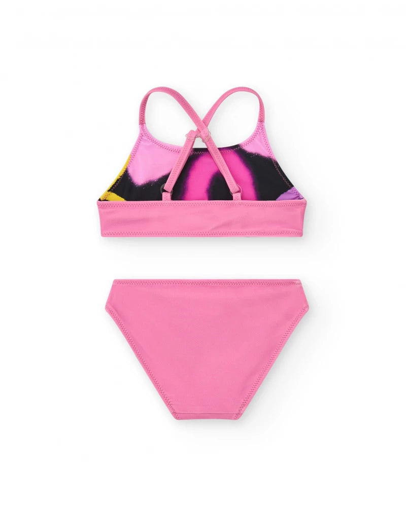 Bikini per bambina rosa con arcobaleno double face