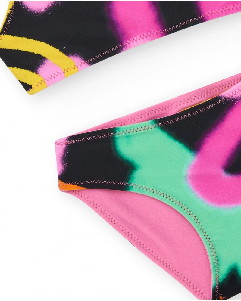 Bikini per bambina rosa con arcobaleno double face
