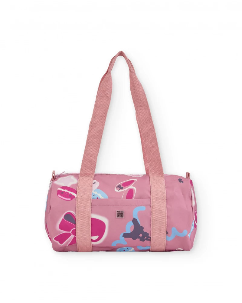 Borsa sportiva rosa da bambina con stampa di macaron e ballerine.