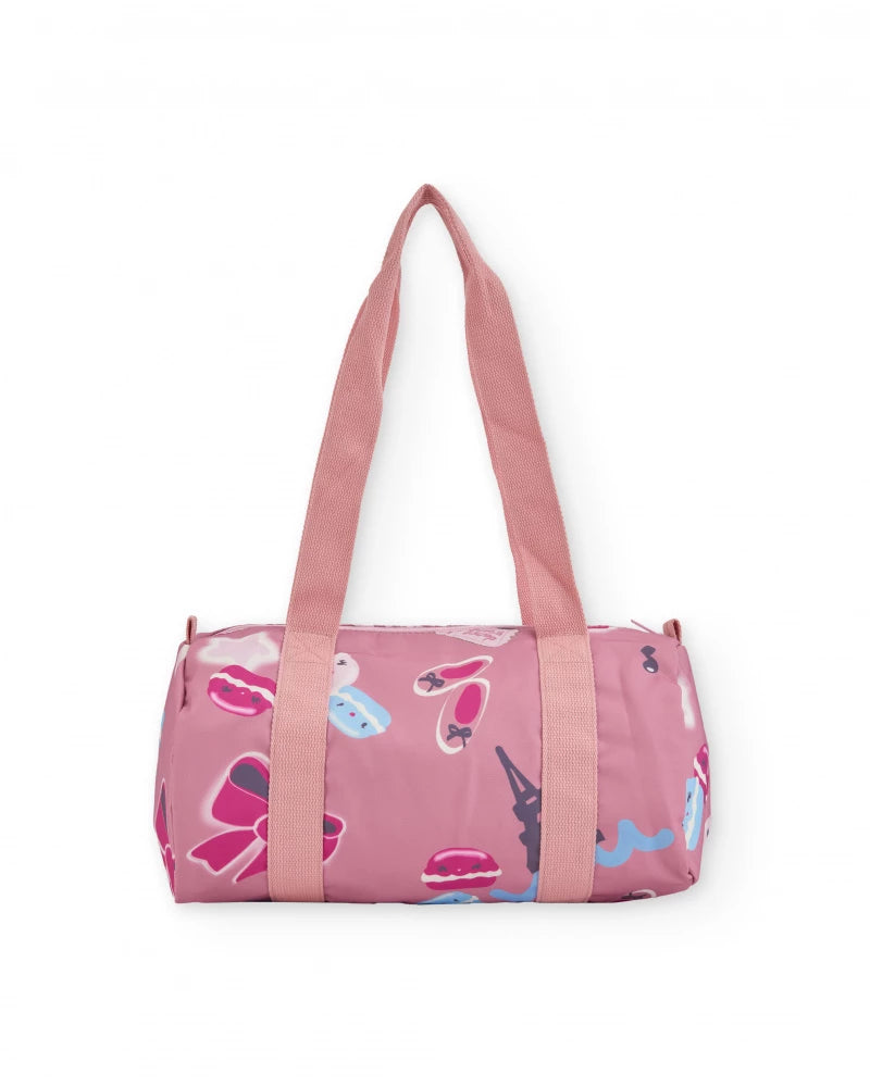 Borsa sportiva rosa da bambina con stampa di macaron e ballerine.
