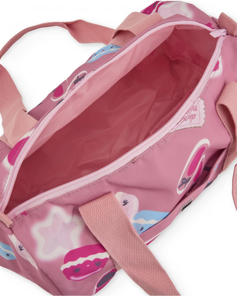 Borsa sportiva rosa da bambina con stampa di macaron e ballerine.