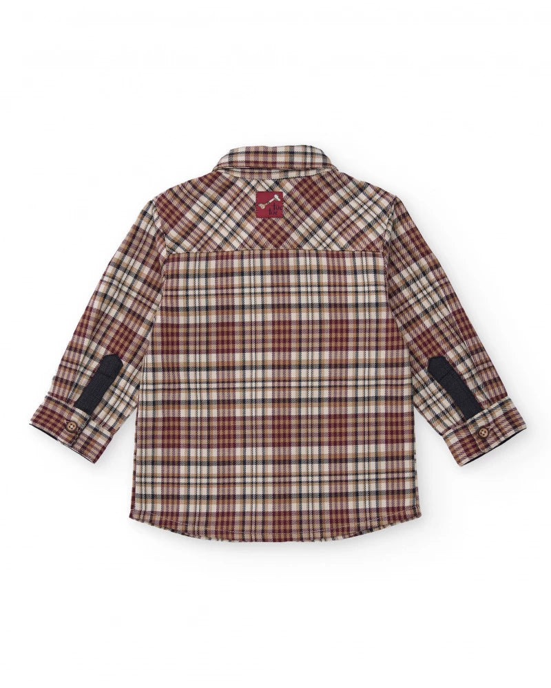 Camicia a maniche lunghe per bambino in bordeaux con motivo a quadri