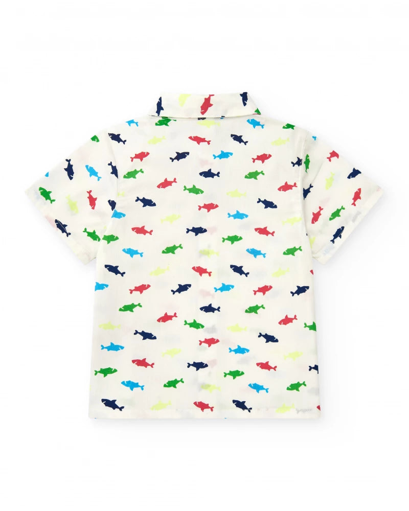 Camicia per bambino bianca con squali multicolori