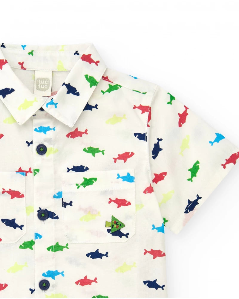 Camicia per bambino bianca con squali multicolori