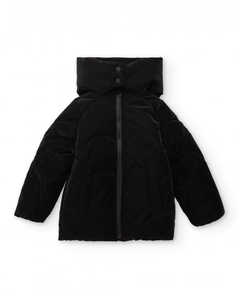 Cappotto imbottito nero con cappuccio per bambina