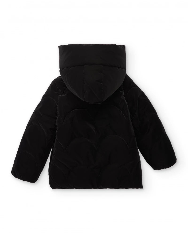 Cappotto imbottito nero con cappuccio per bambina