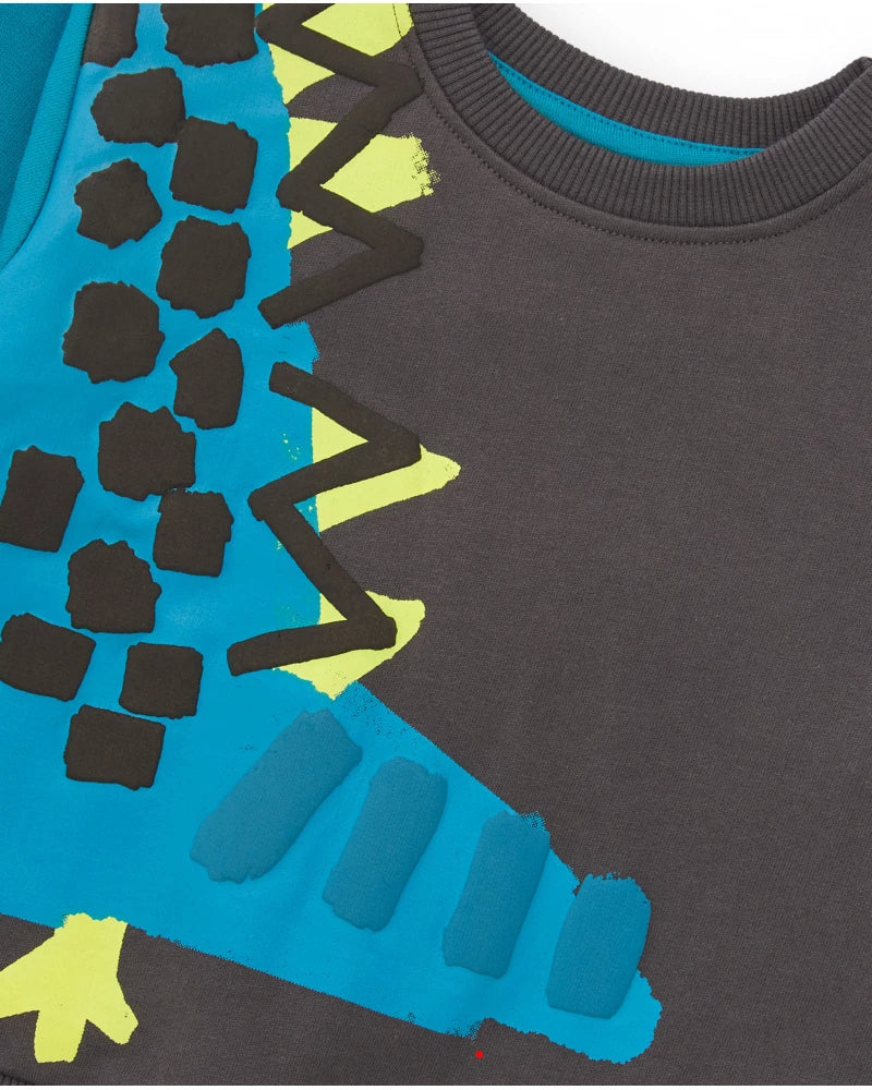 Completo felpa e pantalone per bambino in grigio e blu con dettaglio drago