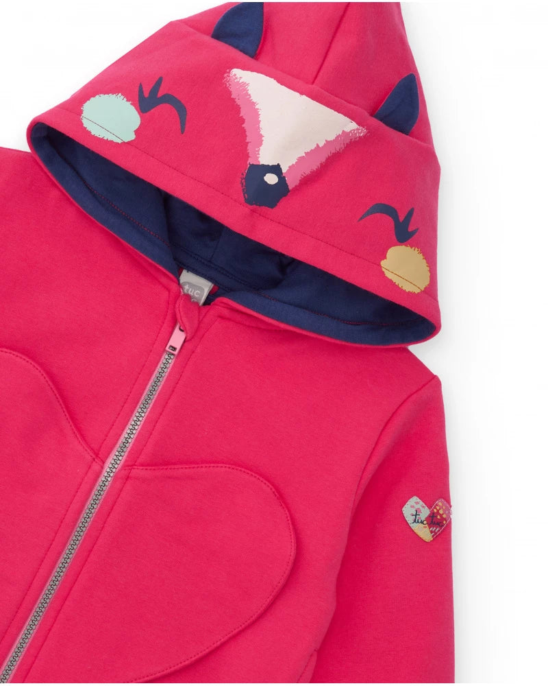 Completo per bambina con felpa rosa e leggings stampati multicolore.