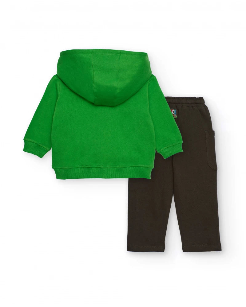 Completo tuta  per bambino con felpa verde e pantaloni marroni