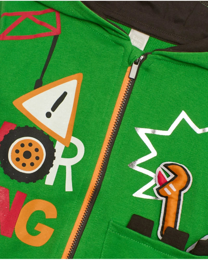 Completo tuta  per bambino con felpa verde e pantaloni marroni