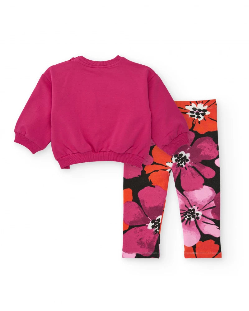 Completo da bambina con felpa fucsia e leggings floreali