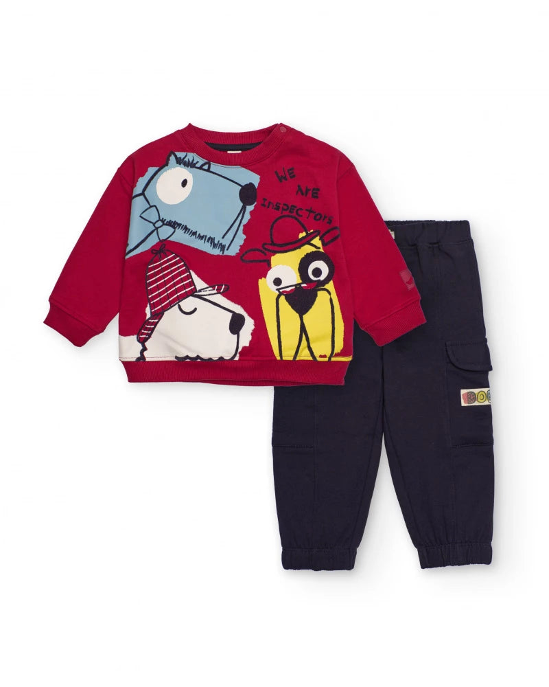 Completo per bambino multicolore con stampa cani detective