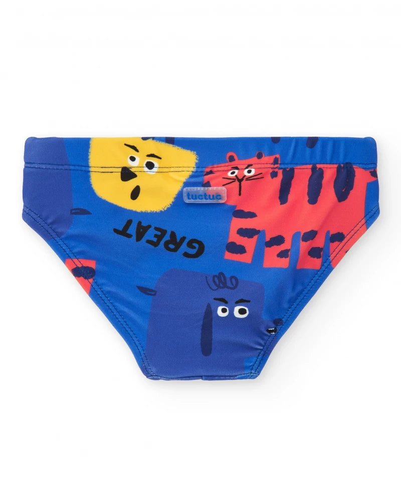 Slip da bagno per bambino blu con animali tropicali