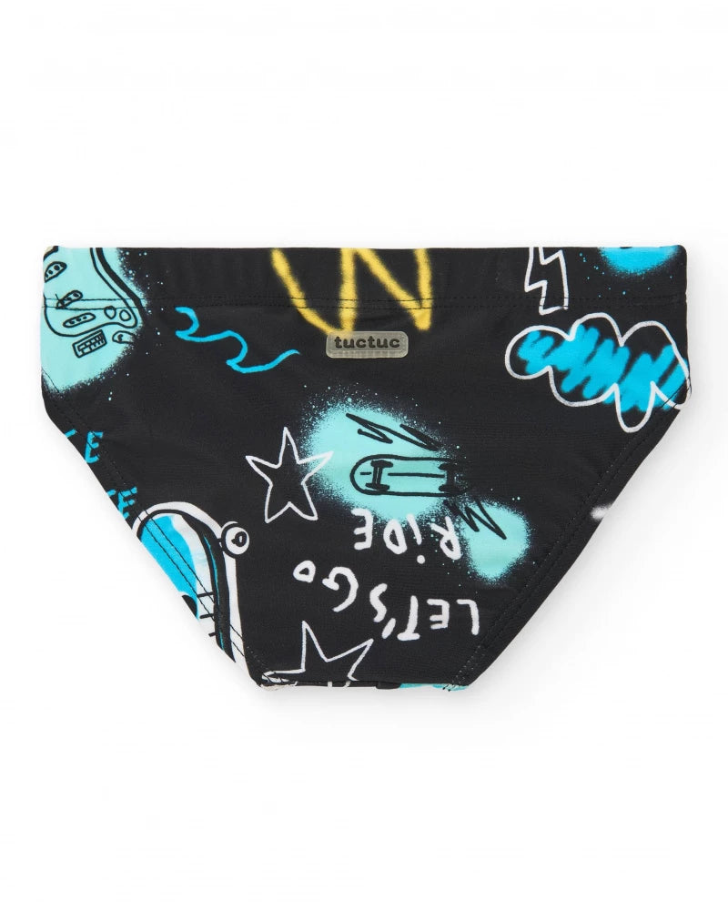 Slip da bagno per bambino nero con stampa colorata