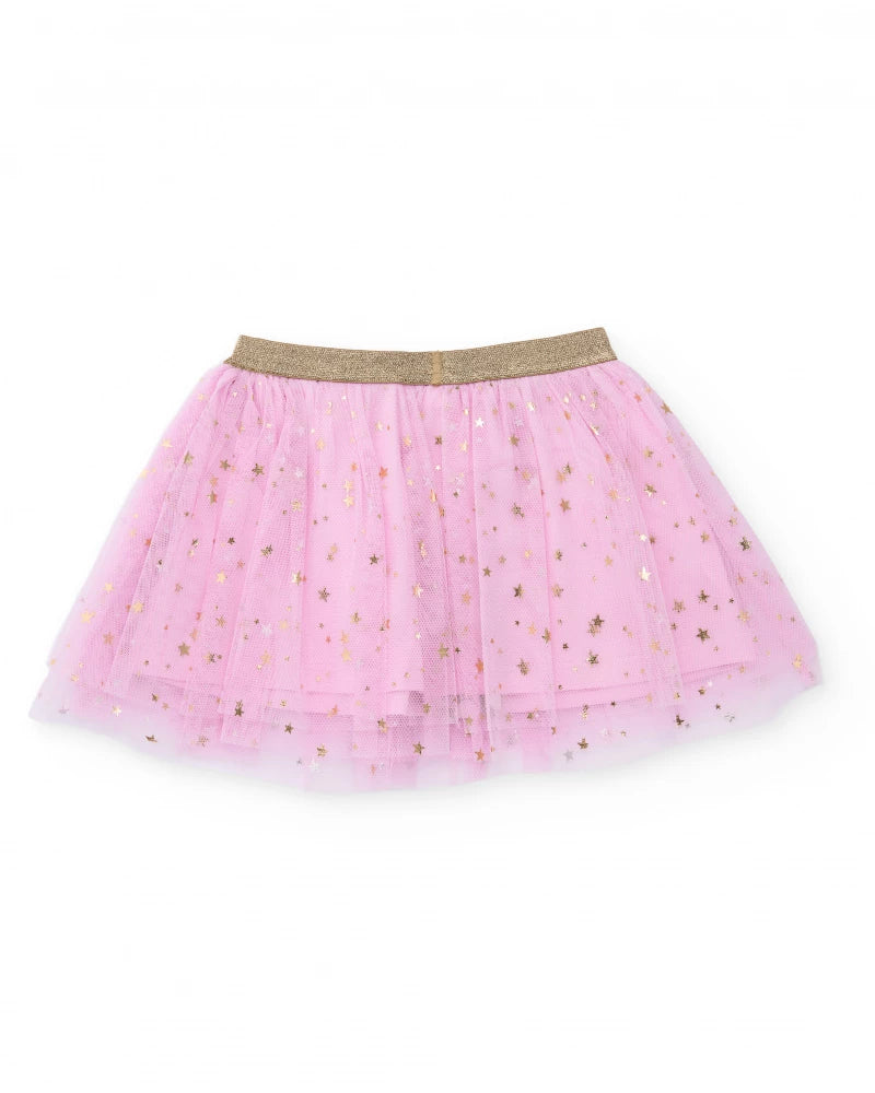Gonna per bambina simil tutù rosa con stelle dorate e fascia elastica brillante