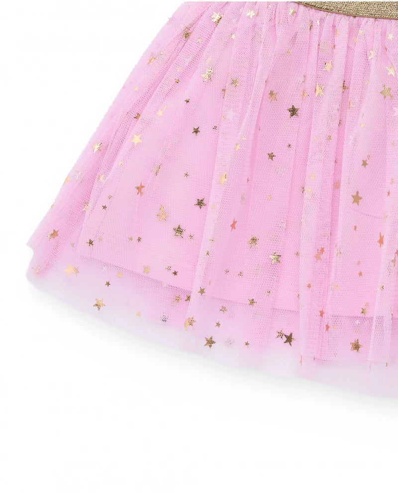 Gonna per bambina simil tutù rosa con stelle dorate e fascia elastica brillante