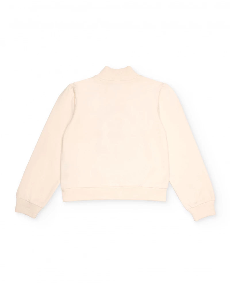Felpa color avorio per bambina con collo alto e stampa floreale