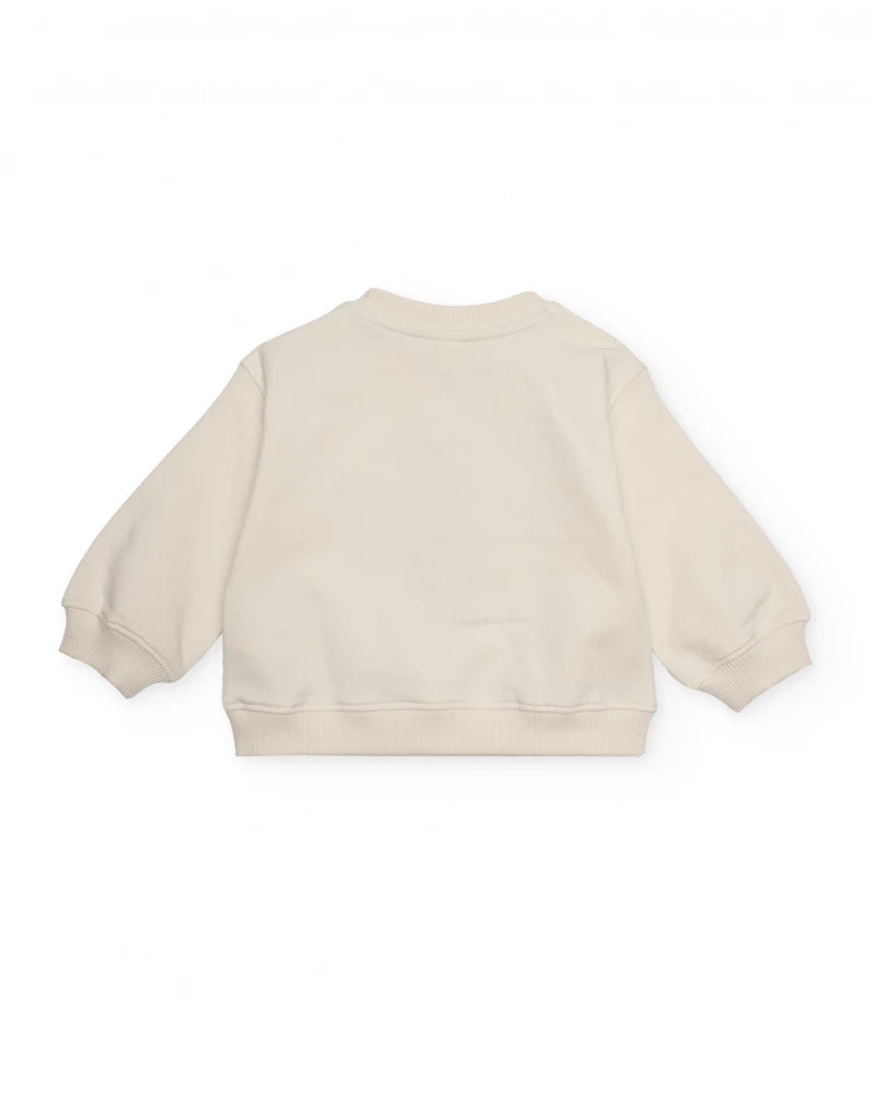 Felpa color crema per bambina con stampa floreale e cuori.