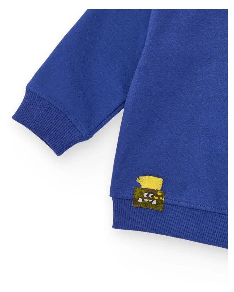 Felpa per bambino blu con stampa "I'M FUNNY" sul petto.