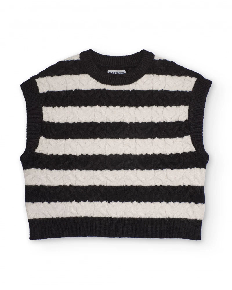 Gilet in maglia per bambina a righe bianche e nere
