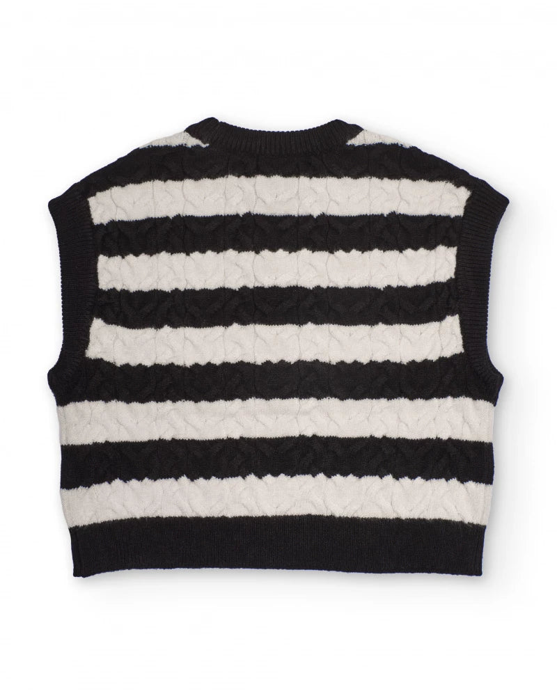 Gilet in maglia per bambina a righe bianche e nere
