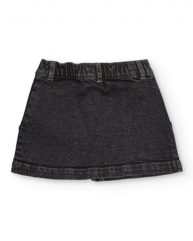 Gonna bambina in denim nero con tasche applicate e bottoni