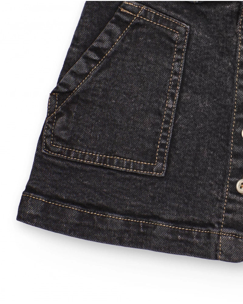 Gonna bambina in denim nero con tasche applicate e bottoni