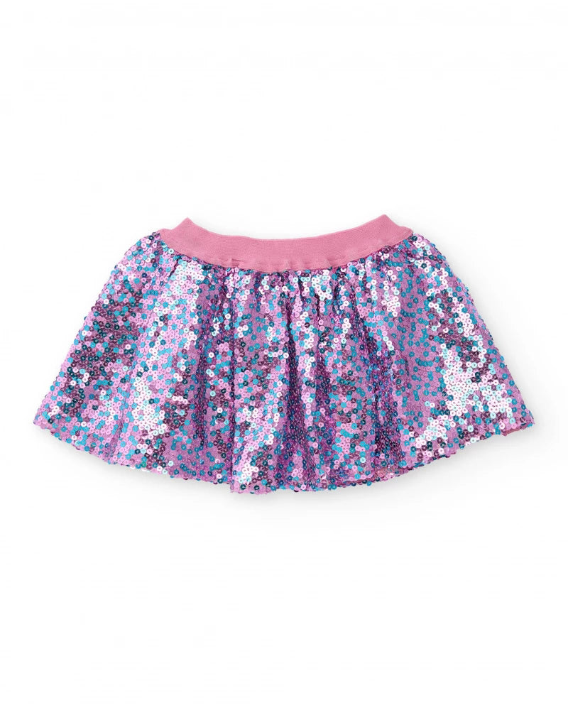 Gonna con paillettes per bambina rosa con dettagli multicolore
