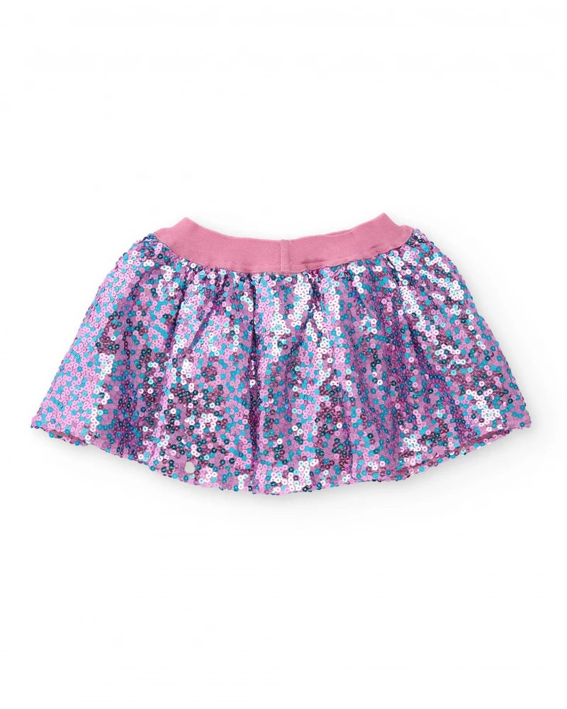 Gonna con paillettes per bambina rosa con dettagli multicolore