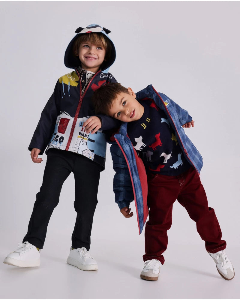 Impermeabile per bambino blu navy con cappuccio divertente