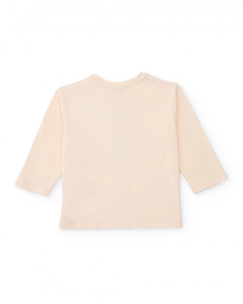 Maglietta a maniche lunghe per bambina color avorio con stampa floreale multicolore.