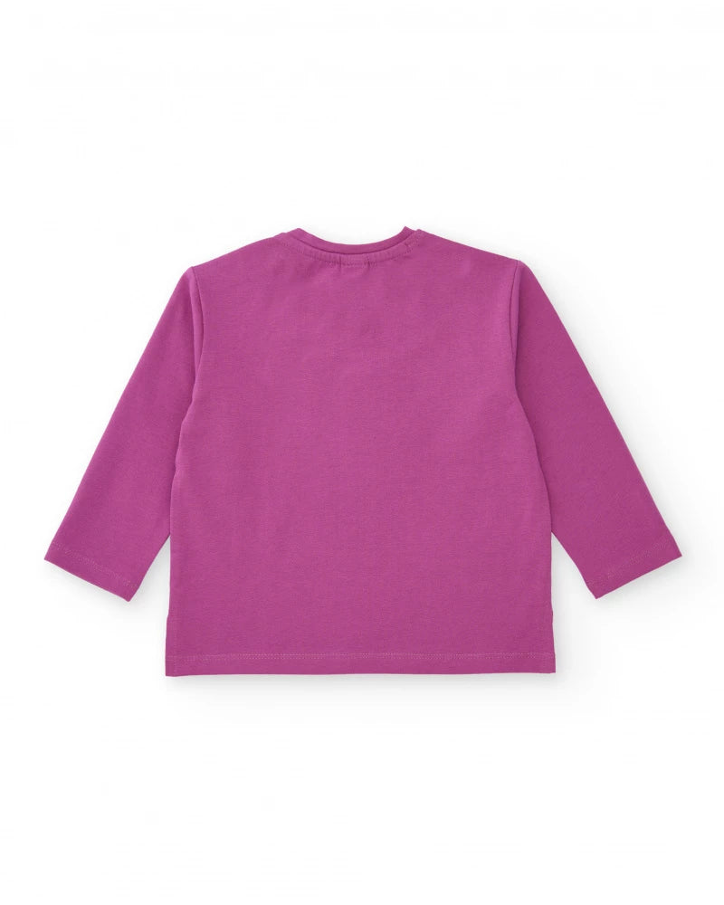 Maglietta a maniche lunghe per bambina con stampa floreale e farfalle in rilievo.