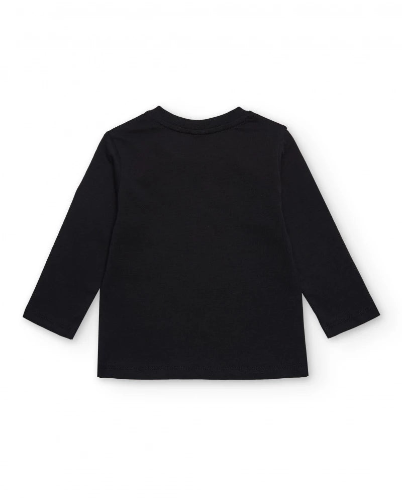 Maglietta a maniche lunghe per bambino in nero con stampa grafica