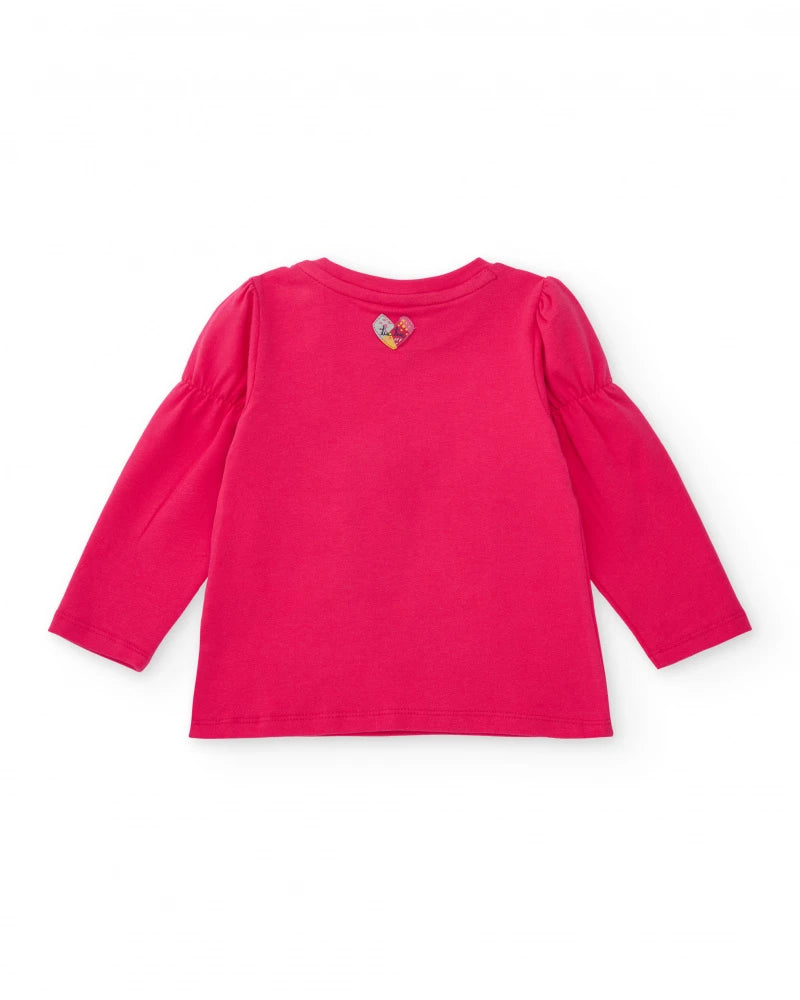 Maglietta in maglia fucsia per bambina con stampa di cuore e messaggio "Save the Earth"