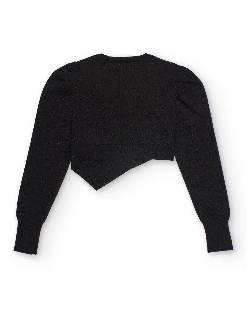 Maglione corto in maglia nero con design asimmetrico per bambina