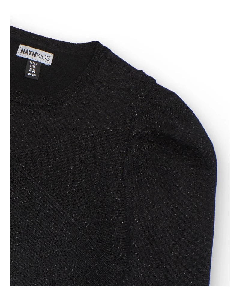 Maglione corto in maglia nero con design asimmetrico per bambina