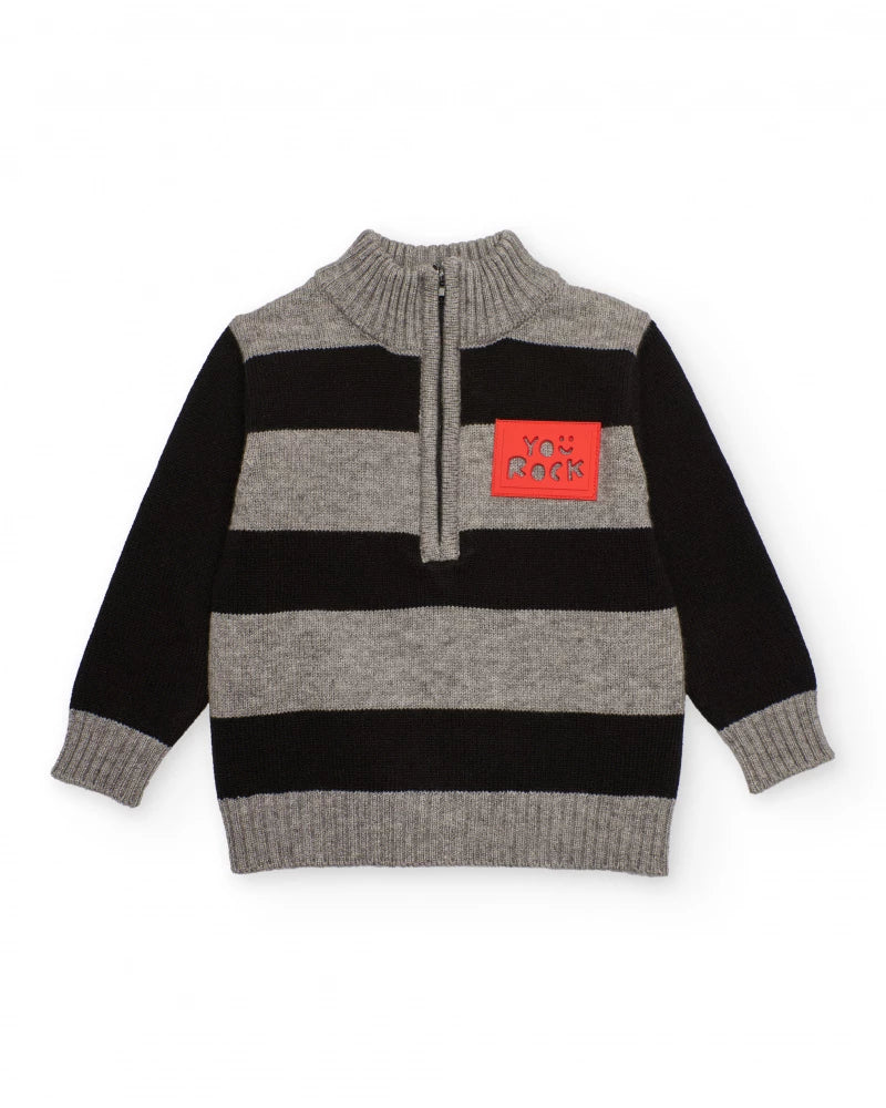 Maglione in maglia per bambino a righe con zip.
