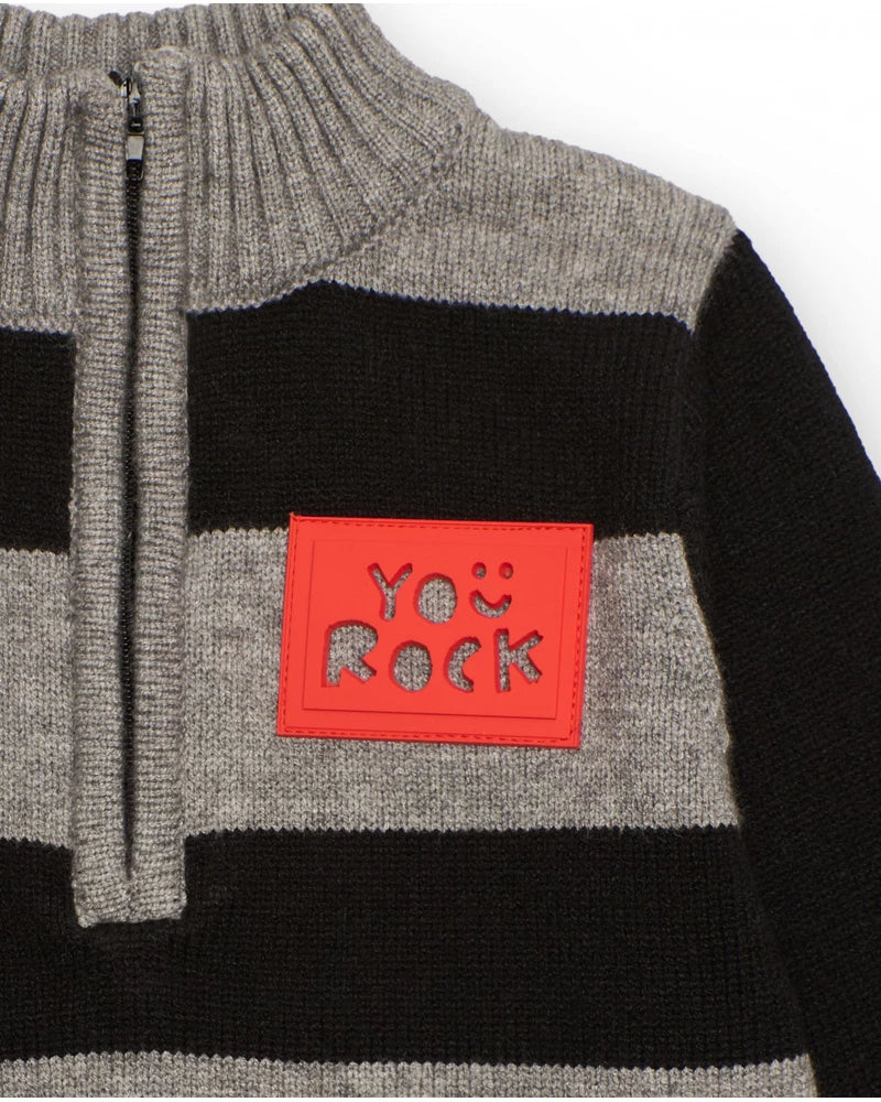 Maglione in maglia per bambino a righe con zip.