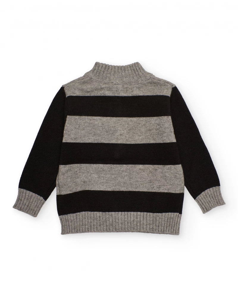 Maglione in maglia per bambino a righe con zip.