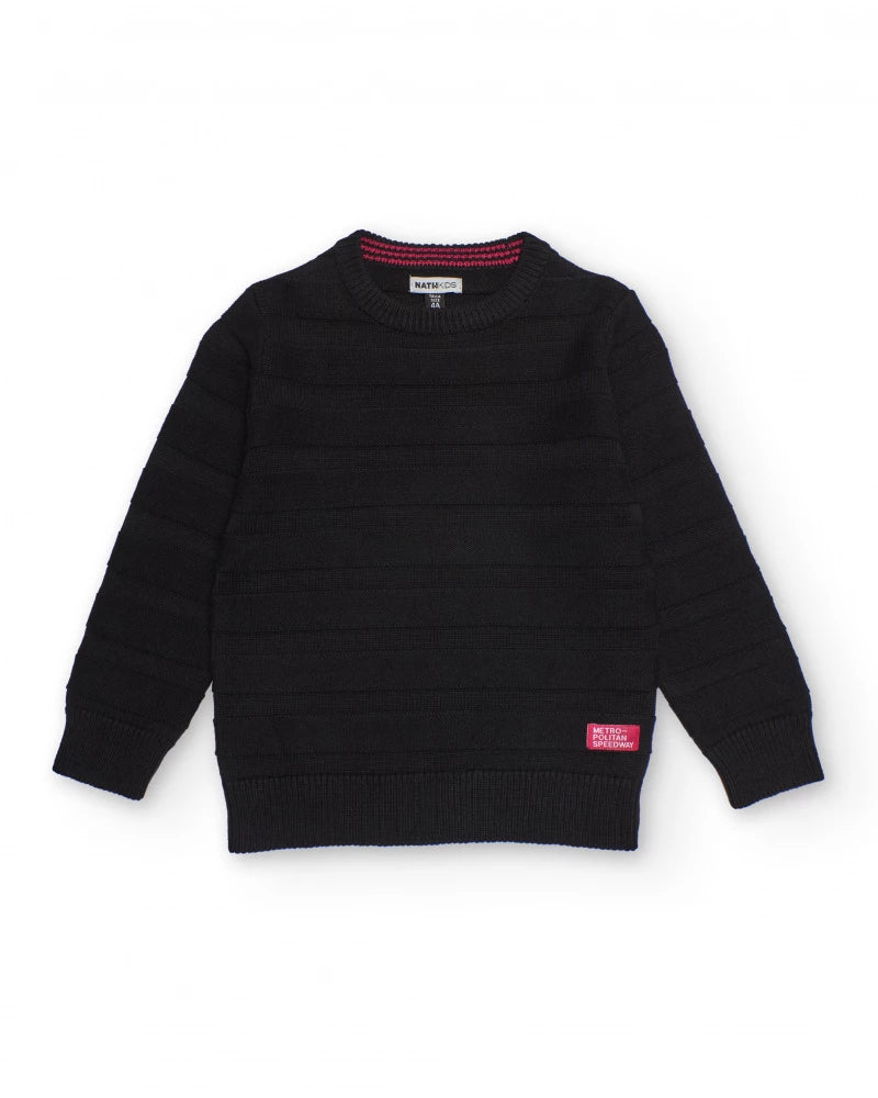 Maglione nero per bambino con motivo a righe