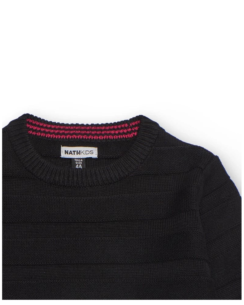 Maglione nero per bambino con motivo a righe