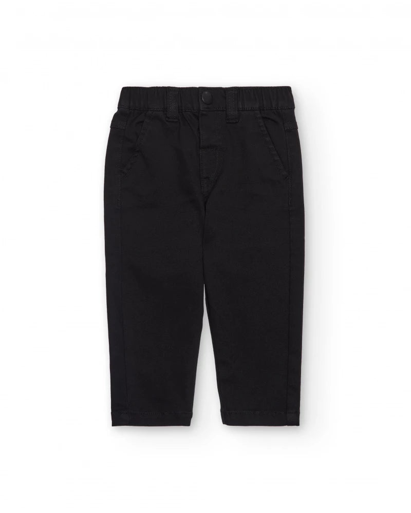 Pantalone lungo per bambino nero con tasche posteriori e vita elasticizzata