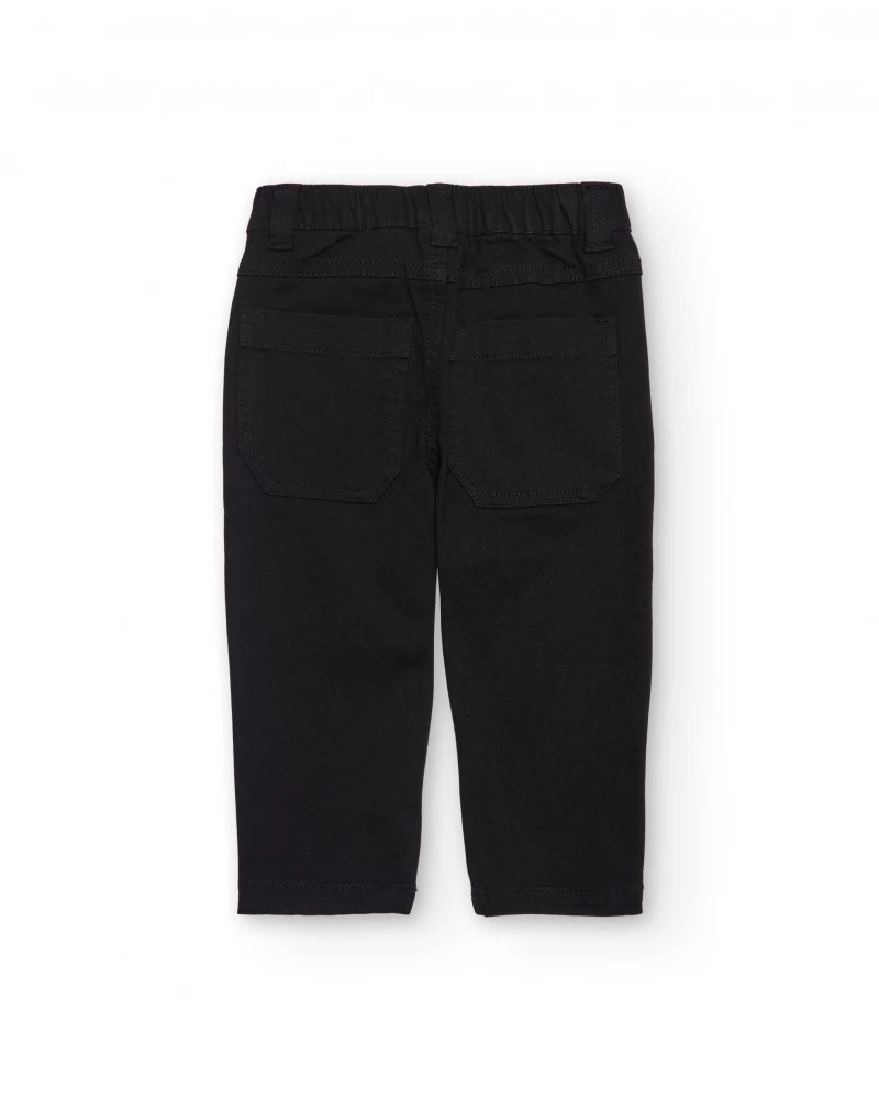 Pantalone lungo per bambino nero con tasche posteriori e vita elasticizzata
