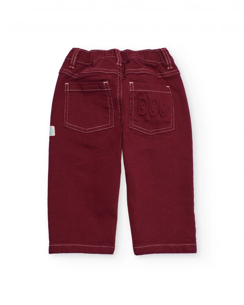 Pantalone per bambino in bordeaux con scritta "DOG" ricamata