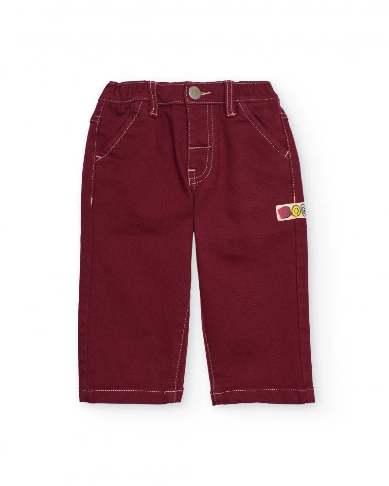 Pantalone per bambino in bordeaux con scritta "DOG" ricamata