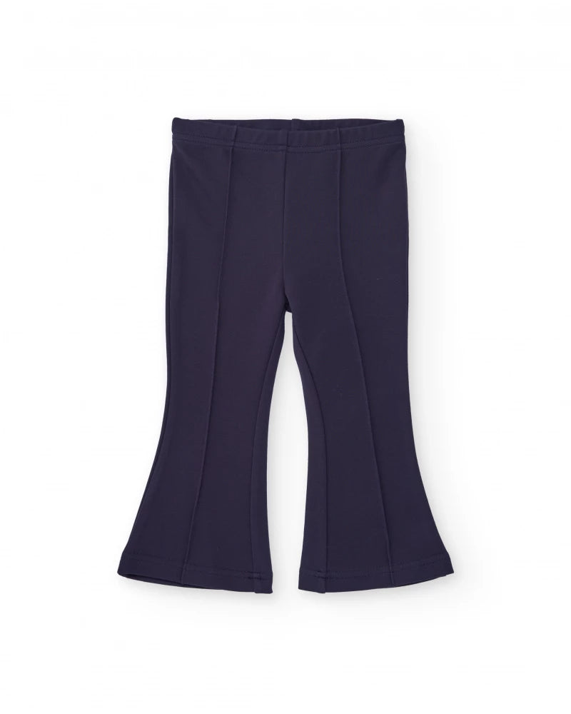 Pantaloni a zampa per bambina in blu navy con dettaglio ricamato
