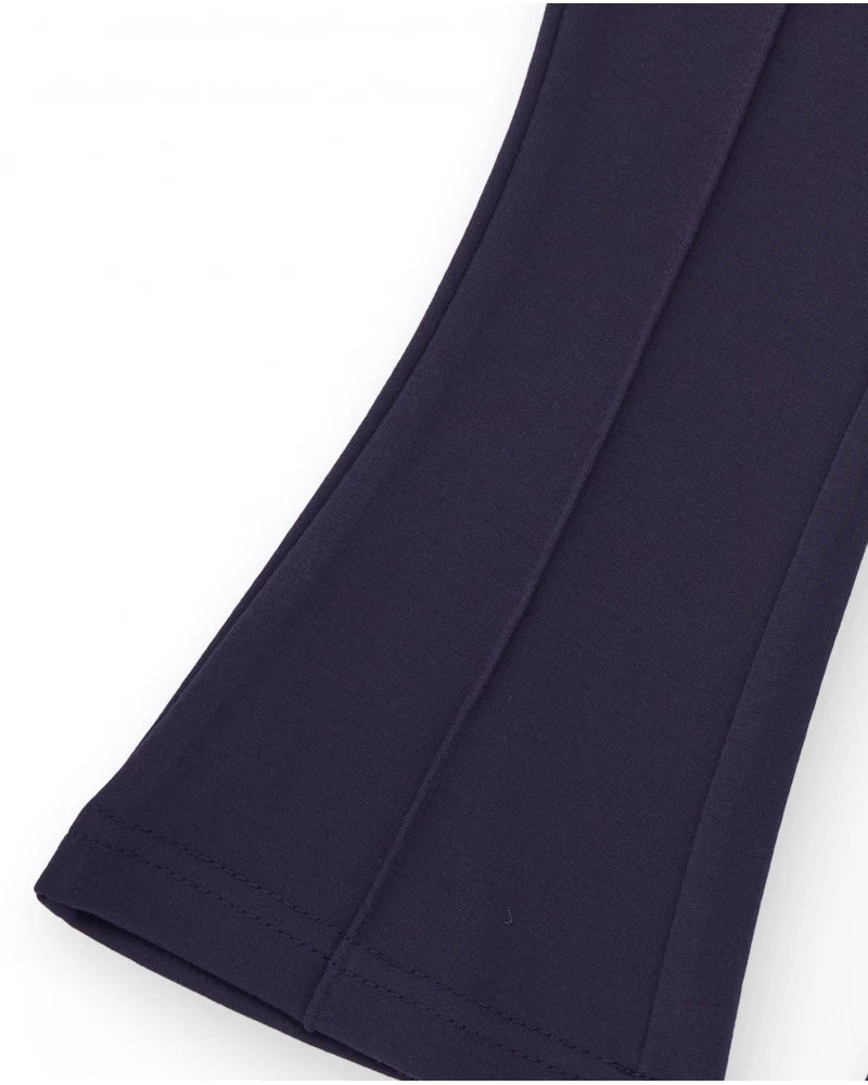 Pantaloni a zampa per bambina in blu navy con dettaglio ricamato
