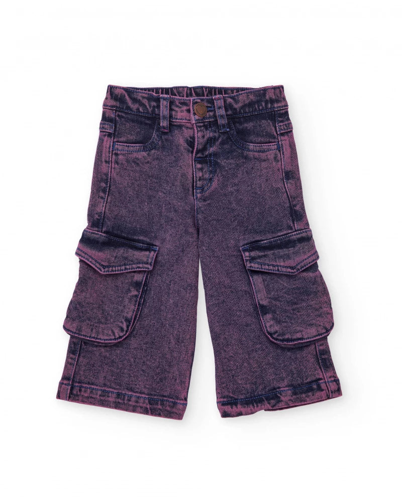 Pantaloni cargo in denim viola per bambina